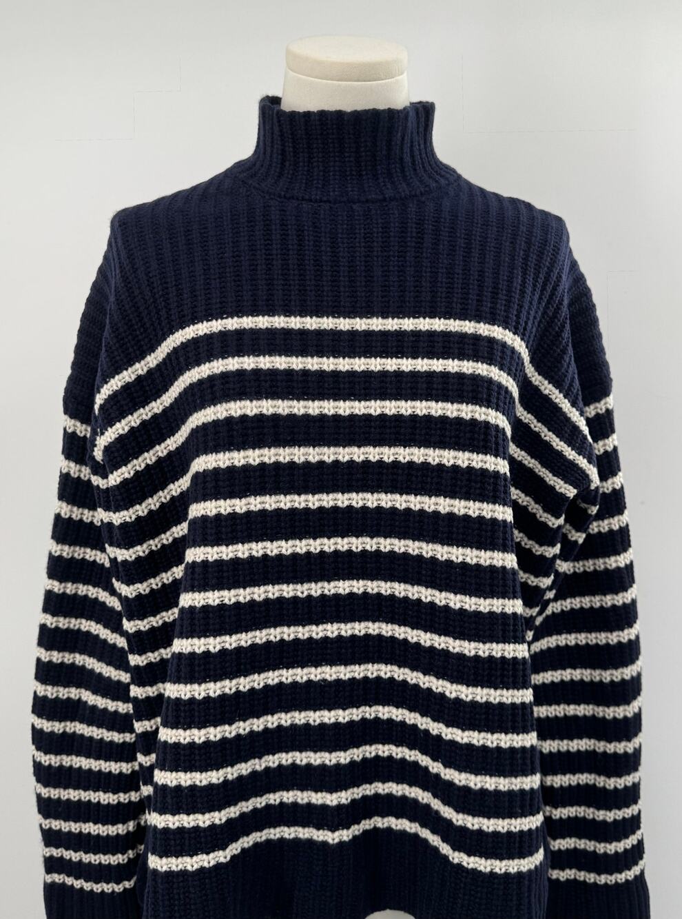 Alex Mill Navy Stripe Sweater Wool & Cashmere Oversized Funnel Neck Knit M